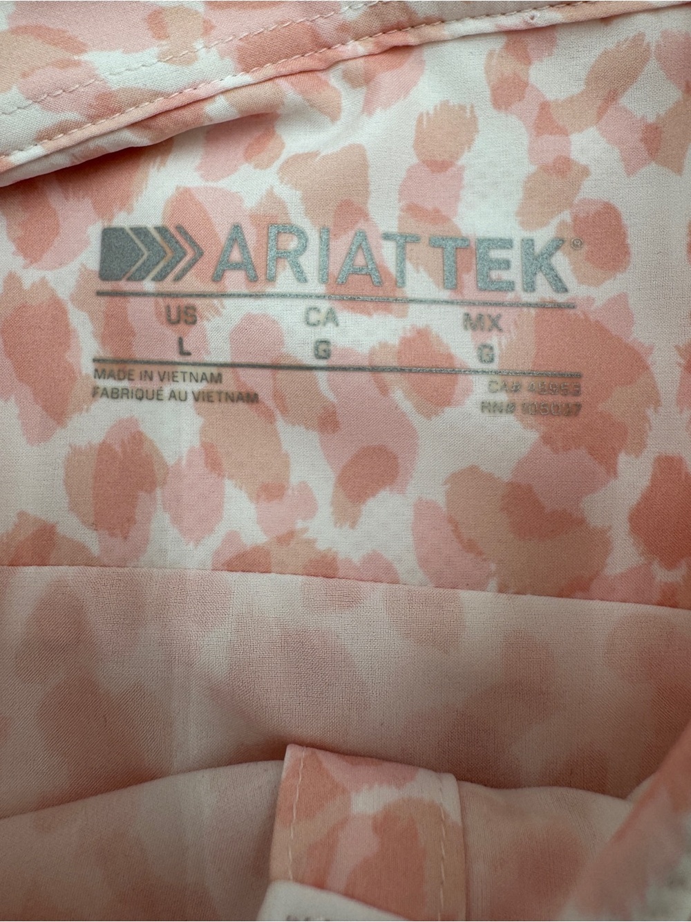 Ariat Tek Women's Pink Leopard Print Venttek Rolled Sleeve Button Down Large - Picture 9 of 13
